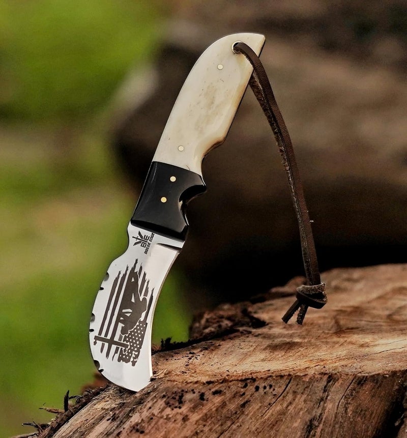 BE BREAK EDGE Handmade Stainless Steel Lineman’s Hawkbill knife with Leather sheath, Heavy Duty Utility Knife blade Electrician Wire Skinning knife for professional, - Image 3